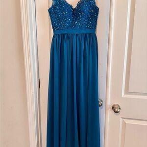 Chic Teal Gown with Embellished Bodice